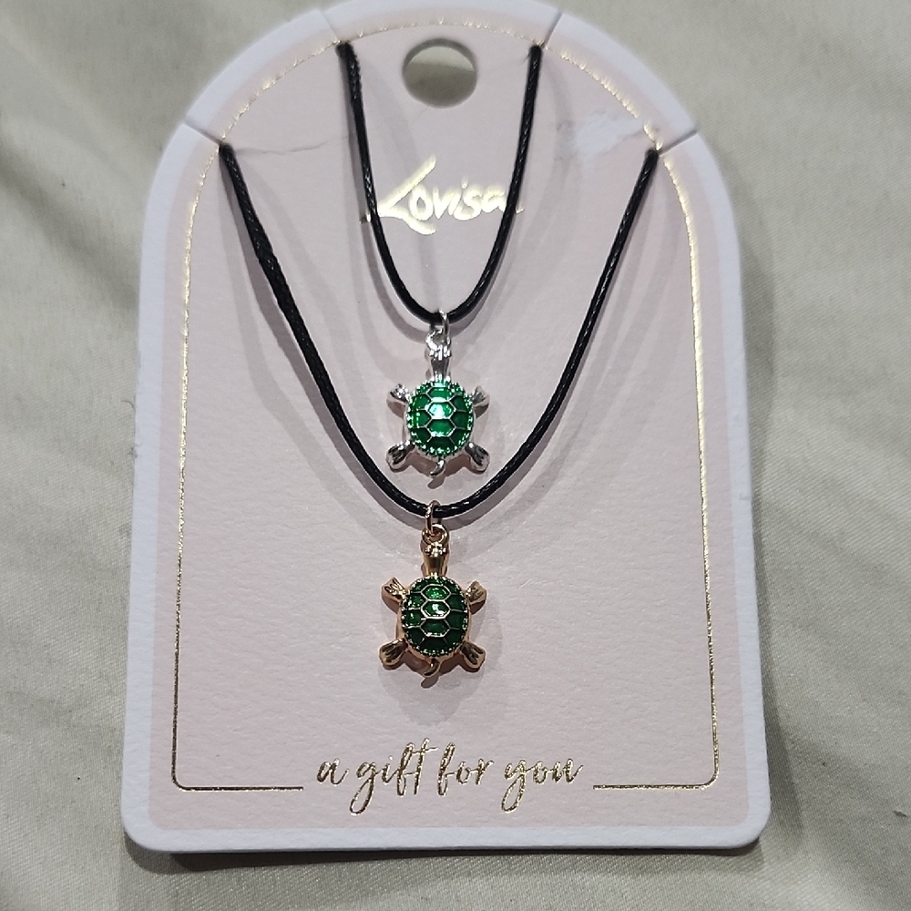 Louisa Green Turtle Charm Necklace Set